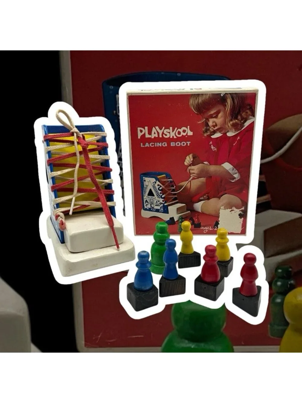 PLAYSKOOL Vintage Red Box Lacing Boot Learning While Playing in Original Box